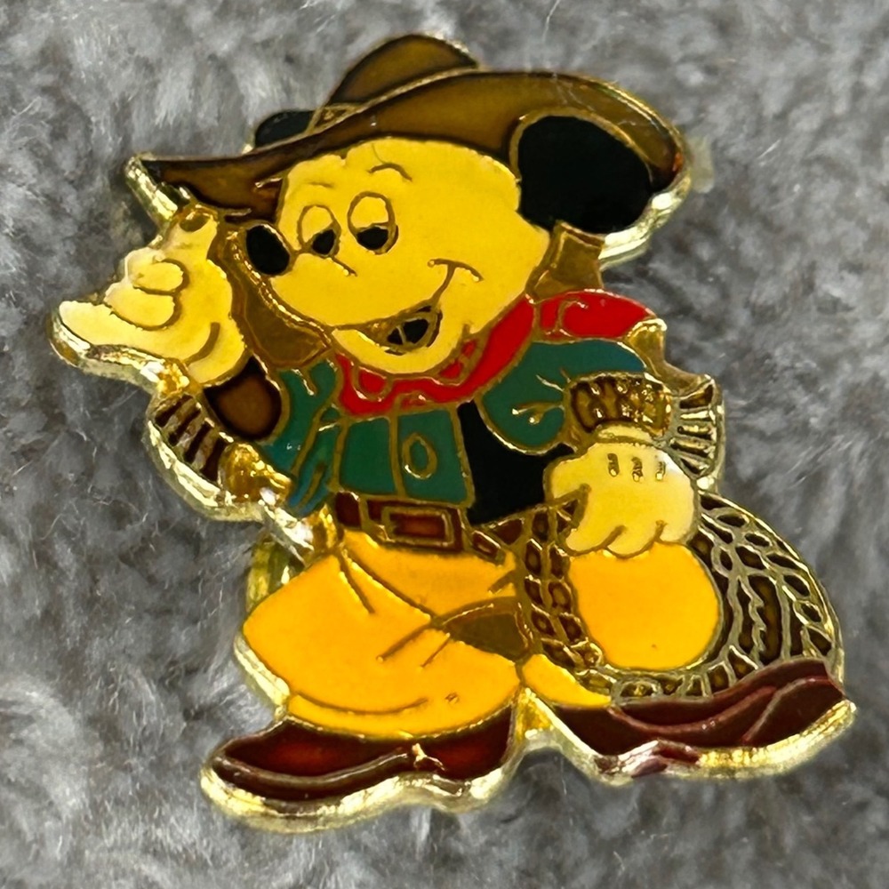 Vintage Mickey Mouse Cowboy Lapel Pin 80s Disney Western Enamel Hat Tie Tac